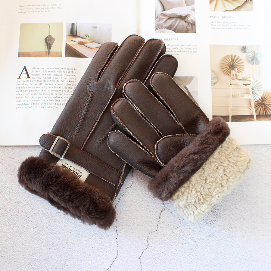 Sheepskin Fur Gloves Men's Thi - Leather Work Winter Gloves review and price
